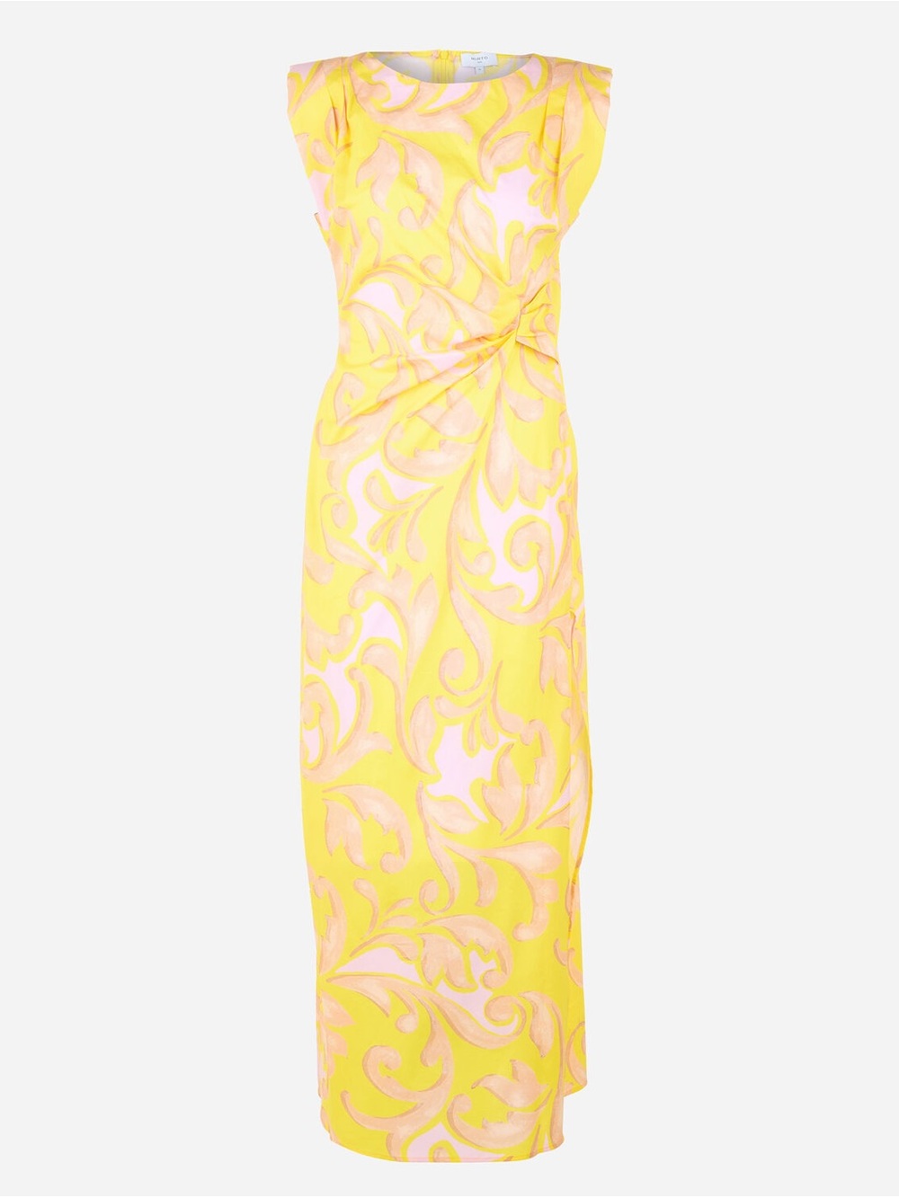 Mirto Yellow Pink Floral Print Structured Sleeveless Midi Dress Women’s 8